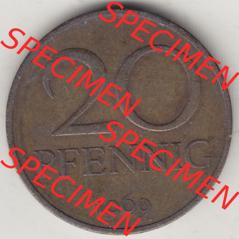 Münzen Deutschland DDR 1969-1990, 20 Pfennig 1969-4, DDR-Telefonmünze. Rückseite einer 20 Pfennig Münze / Umlaufmünze in der DDR auch als Telefonmünze... Sammlung