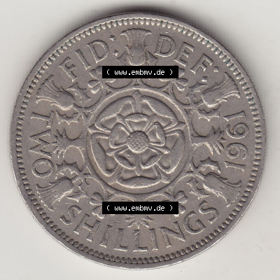 Münzen Großbritannien Eurovorläufer, Umlaufmünze vor Euroeinführung 1954-1970, 2 Schilling - Shillings 1961 (Stück 1). Rückseite... Sammlung