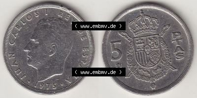 Münzen Spanien / España Eurovorläufer, Umlaufmünze vor Euroeinführung 1975-1980, 5 Peseten PTAS 1978 (Stück 3), REY - König... Sammlung