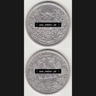 Münzen Deutschland 1871-1918 Kaiserreich Silbermünze 1905-1919, 1/2 Mark A 1905. Vorderseite und Rückseite Vertikal Untereinander, passend für Mobile-Geräte,... Sammlung