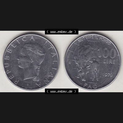 Münzen Italien / Italia Eurovorläufer, Gedenkmünze vor Euroeinführung 1979-1979, 100 Lire, Ernährungs- und Landwirtschafts- Organisation der Vereinten Nationen-2.... Sammlung