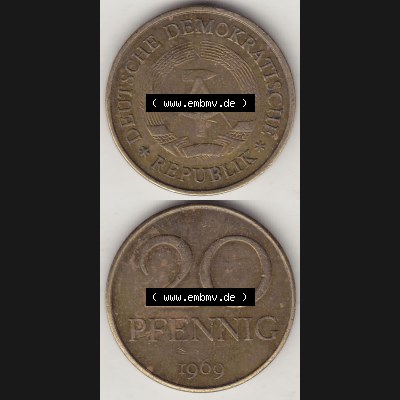 Münzen Deutschland DDR 1969-1990, 20 Pfennig 1969-5, DDR-Telefonmünze. Vorderseite und Rückseite Vertikal Untereinander, passend für Mobile-Geräte,... Sammlung