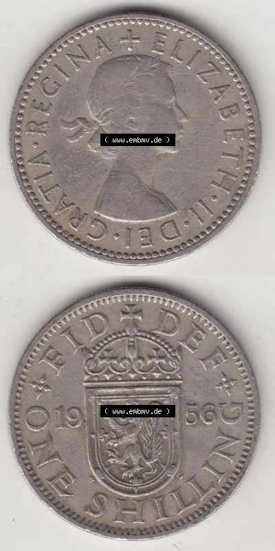 Münzen Großbritannien Eurovorläufer, Umlaufmünze vor Euroeinführung 1954-1970, 1 Schilling - Shilling, 1956 (Stück 1) Wappen... Sammlung