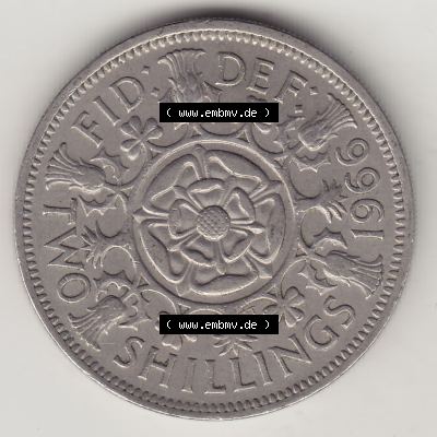 Münzen Großbritannien Eurovorläufer, Umlaufmünze vor Euroeinführung 1954-1970, 2 Schilling - Shillings 1966-7. Rückseite einer Münze aus Großbritannien... Sammlung