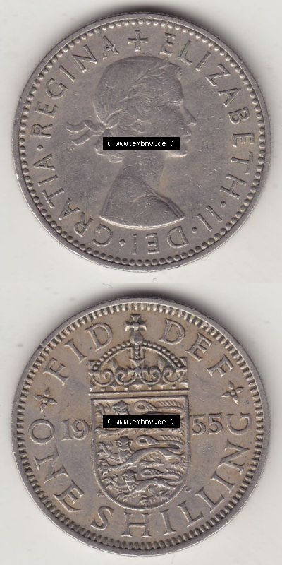 Münzen Großbritannien Eurovorläufer, Umlaufmünze vor Euroeinführung 1954-1970, 1 Schilling - Shilling, 1955 (Stück 1) Wappen... Sammlung