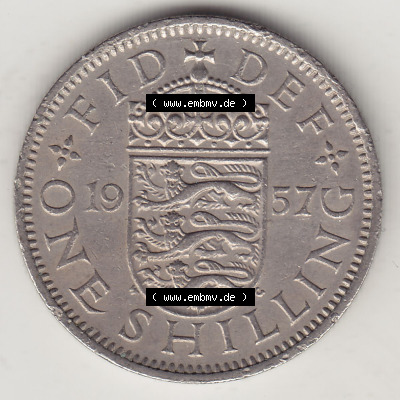 Münzen Großbritannien Eurovorläufer, Umlaufmünze vor Euroeinführung 1954-1970, 1 Schilling - Shilling, 1957 (Stück 1) Wappen... Sammlung