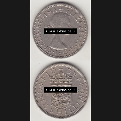 Münzen Großbritannien Eurovorläufer, Umlaufmünze vor Euroeinführung 1954-1970, 1 Schilling - Shilling, 1963-1 Wappen mit drei Löwen. Vorderseite... Sammlung