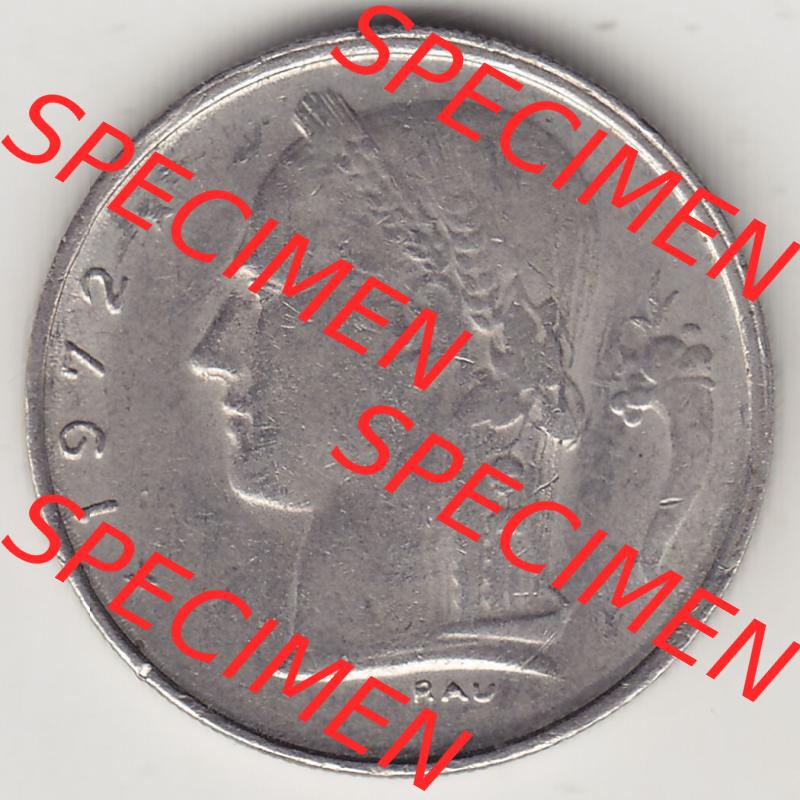 Münzen Belgien Eurovorläufer, Umlaufmünze vor Euroeinführung 1950-1988, 1 FR-Franken 1972 Belgique. Rückseite einer Münze aus Europa als Digitales Bild... Sammlung