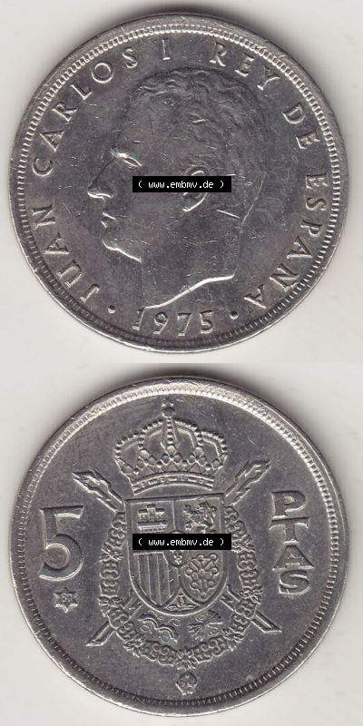 Münzen Spanien / España Eurovorläufer, Umlaufmünze vor Euroeinführung 1975-1980, 5 Peseten PTAS 1980 (Stück 2), REY - König... Sammlung