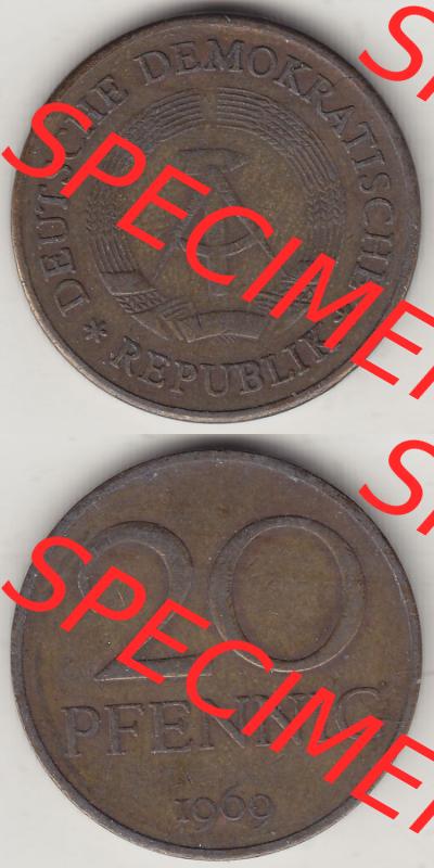 Münzen Deutschland DDR 1969-1990, 20 Pfennig 1969-4, DDR-Telefonmünze. Vorderseite und Rückseite Vertikal Untereinander, passend für Mobile-Geräte,... Sammlung
