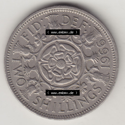 Münzen Großbritannien Eurovorläufer, Umlaufmünze vor Euroeinführung 1954-1970, 2 Schilling - Shillings 1966 (Stück 7). Rückseite... Sammlung