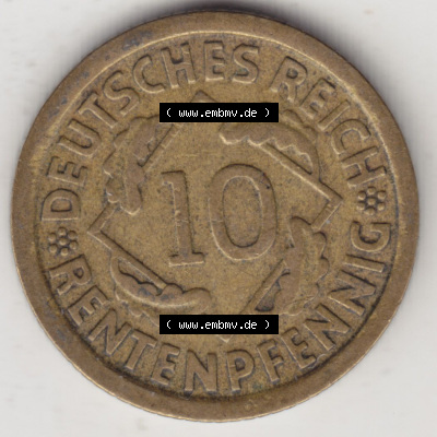 Münzen Deutschland 1918-1932 Weimarer Republik 1923-1925, 10 Rentenpfennig F, 1924 (1) Sammlung