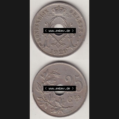 Münzen Belgien Eurovorläufer, Umlaufmünze vor Euroeinführung 1910-1929, 25 Centime - KONINKRIJK BELGIË 1929 (4) Sammlung