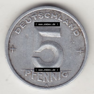 Münzen Deutschland DDR 1948-1950, A 5 Pfennig 1948-3. Rückseite einer Münze aus der ehemaligen DDR in Europa als Digitales Bild / Bildmaterial zum Herunterladen für... Sammlung