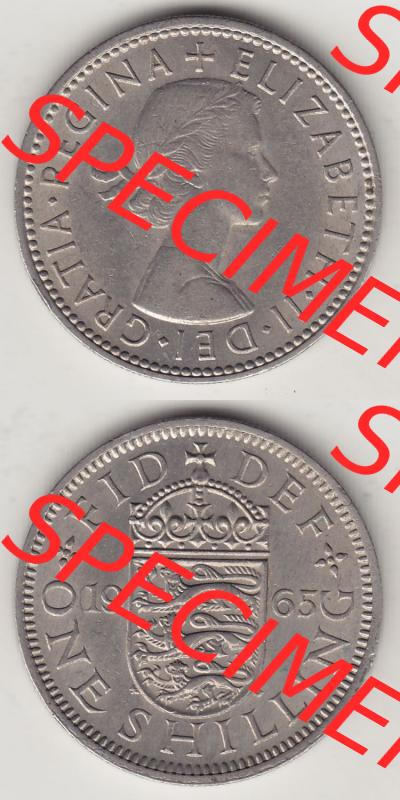 Münzen Großbritannien Eurovorläufer, Umlaufmünze vor Euroeinführung 1954-1970, 1 Schilling - Shilling, 1965-1 Wappen mit 3 Löwen. Vorderseite und... Sammlung
