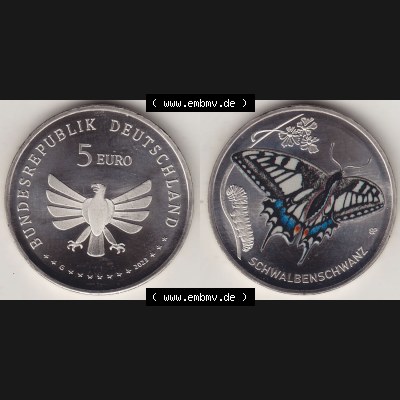 Münzen Deutschland 2023, 5 Euro-Sondermünzen, Sammlermünze aus der Serie „Wunderwelt der Insekten“-Insektenreich 2023-2023, 5 Euro G Schwalbenschwanz... Sammlung