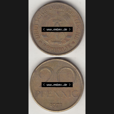 Münzen Deutschland DDR 1969-1990, 20 Pfennig 1971-1, DDR-Telefonmünze. Vorderseite und Rückseite Vertikal Untereinander, passend für Mobile-Geräte,... Sammlung