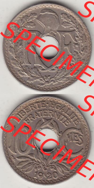 Münzen Frankreich Eurovorläufer, Umlaufmünze vor Euroeinführung 1917-1938, 10 Centimes, 10 CMES EGALITÉ FRATERNITÉ LIBERTÉ 1920-1. Rückseite... Sammlung