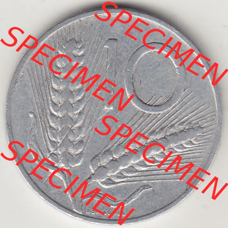 Münzen Italien / Italia Eurovorläufer, Umlaufmünze vor Euroeinführung 1951-2001, 10 Lire 1953-1. Rückseite einer Münze aus Europa als Digitales Bild... Sammlung