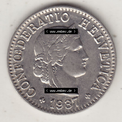 Münzen Schweiz Eurovorläufer, Umlaufmünze 1879-1980, 5 Rappen 1937 Helvetica (1) Sammlung