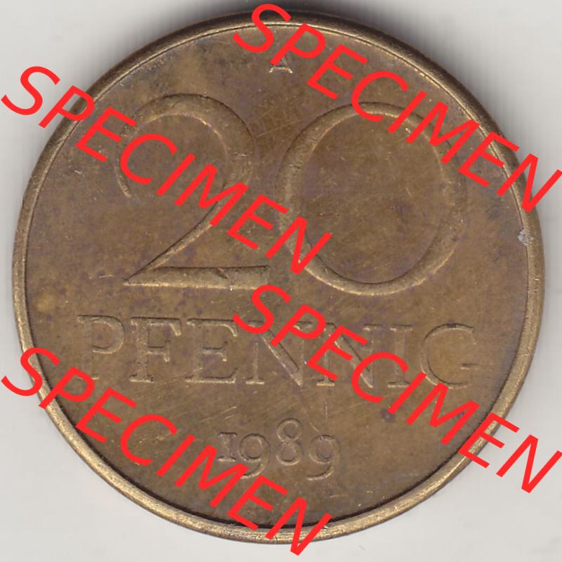 Münzen Deutschland DDR 1969-1990, 20 Pfennig 1989-1, DDR-Telefonmünze. Rückseite einer 20 Pfennig Münze / Umlaufmünze in der DDR auch als Telefonmünze... Sammlung