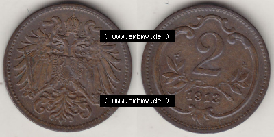 Münzen Österreich / Austria Eurovorläufer, Umlaufmünze vor Euroeinführung 1892-1915, 2 Heller 1913 (3) Sammlung