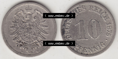 Münzen Deutschland 1871-1918 Kaiserreich 1873-1889, 10 Pfennig D, 1875 (3) Sammlung