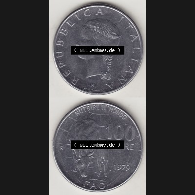 Münzen Italien / Italia Eurovorläufer, Gedenkmünze vor Euroeinführung 1979-1979, 100 Lire, Ernährungs- und Landwirtschafts- Organisation der Vereinten Nationen-2.... Sammlung