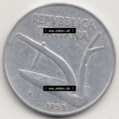 Münzen Italien / Italia Eurovorläufer, Umlaufmünze vor Euroeinführung 1951-2001, 10 Lire 1953-1. Vorderseite einer Münze aus Europa als Digitales Bild /... Sammlung