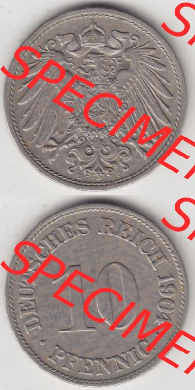 Münzen Deutschland 1871-1918 Kaiserreich 1890-1916, 10 Pfennig D, 1904 (4) Sammlung