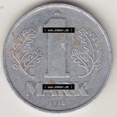 Münzen Deutschland DDR 1972-1990, A 1 Mark 1975. Rückseite einer 1 Mark Münze / Umlaufmünze aus Deutschland der ehemaligen DDR in Europa als Digitales Bild / Bildmaterial... Sammlung