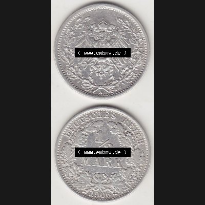 Münzen Deutschland 1871-1918 Kaiserreich Silbermünze 1905-1919, 1/2 Mark A 1906. Vorderseite und Rückseite Vertikal Untereinander, passend für Mobile-Geräte,... Sammlung