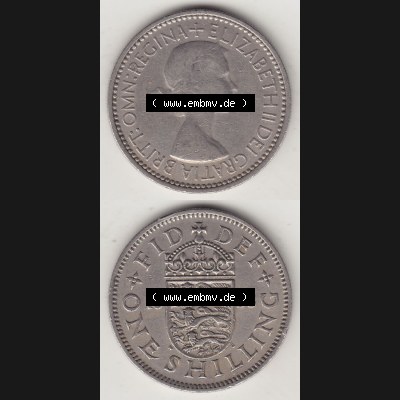 Münzen Großbritannien Eurovorläufer, Umlaufmünze vor Euroeinführung 1954-1970, 1 Schilling - Shilling, 1953-1 Wappen mit drei Löwen. Vorderseite... Sammlung
