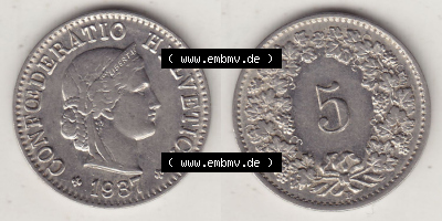 Münzen Schweiz Eurovorläufer, Umlaufmünze 1879-1980, 5 Rappen 1937 Helvetica (3) Sammlung
