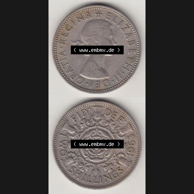 Münzen Großbritannien Eurovorläufer, Umlaufmünze vor Euroeinführung 1954-1970, 2 Schilling - Shillings 1963-1. Vorderseite und Rückseite vertikal untereinander... Sammlung