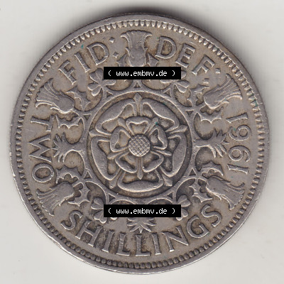 Münzen Großbritannien Eurovorläufer, Umlaufmünze vor Euroeinführung 1954-1970, 2 Schilling - Shillings 1961 (Stück 2). Rückseite... Sammlung