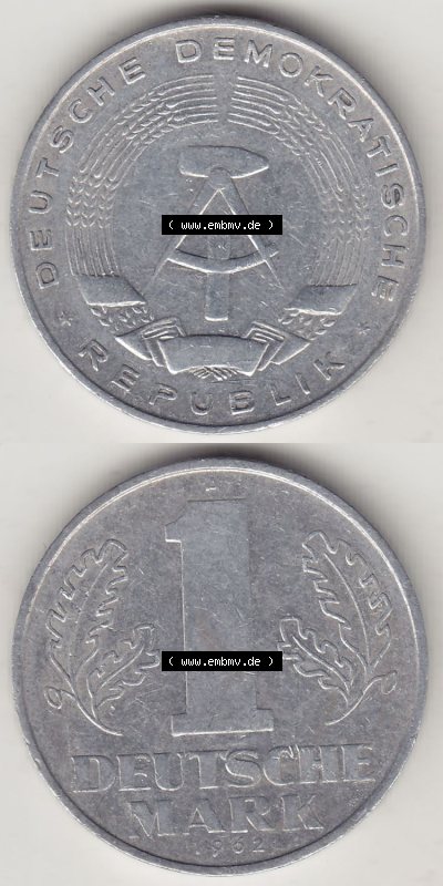 Münzen Deutschland DDR 1956-1963, A 1 Deutsche Mark 1962 (Stück 3). Vorderseite und Rückseite Vertikal Untereinander, passend... Sammlung