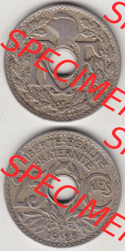 Münzen Frankreich Eurovorläufer, Umlaufmünze vor Euroeinführung 1917-1937, 25 Cmes, Centimes 1928-1 LIBERTE EGALITE FRATERNITE. Rückseite und Vorderseite... Sammlung