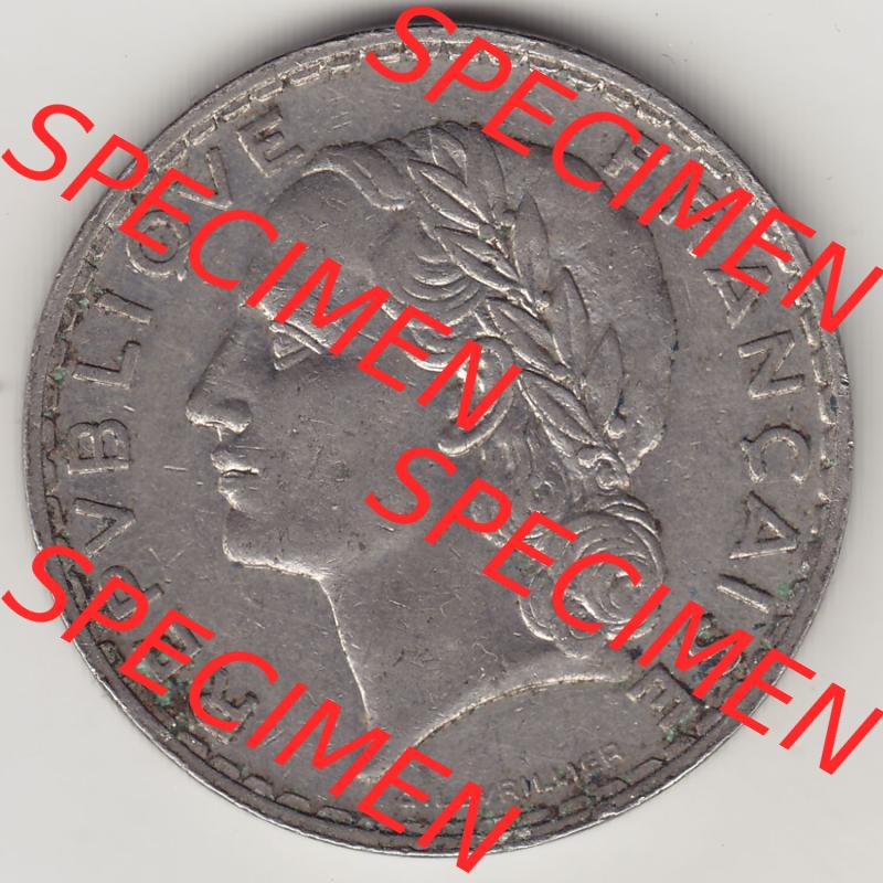 Münzen Frankreich Eurovorläufer, Umlaufmünze vor Euroeinführung 1933-1938, 5 Franken - Francs RF 1933. Vorderseite einer Münze aus Europa als Digitales Bild... Sammlung