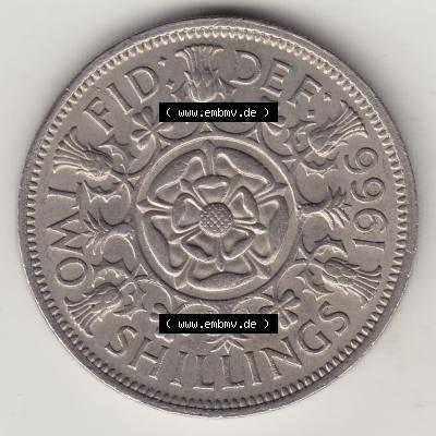 Münzen Großbritannien Eurovorläufer, Umlaufmünze vor Euroeinführung 1954-1970, 2 Schilling - Shillings 1966-1. Rückseite einer Münze aus Großbritannien... Sammlung