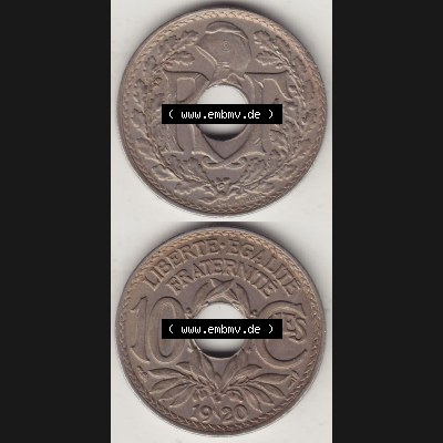 Münzen Frankreich Eurovorläufer, Umlaufmünze vor Euroeinführung 1917-1938, 10 Centimes, 10 CMES EGALITÉ FRATERNITÉ LIBERTÉ 1920-1. Rückseite... Sammlung