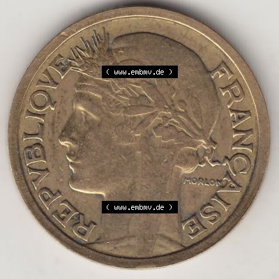 Münzen Frankreich Eurovorläufer, Umlaufmünze vor Euroeinführung 1931-1941, 2 Franken 1938-1 LIBERTE EGALITE FRATERNITE. Vorderseite einer Münze aus Frankreich... Sammlung