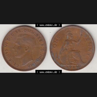 Münzen Großbritannien Eurovorläufer, Umlaufmünze vor Euroeinführung 1937-1948. 1 One Penny 1948-2, George VI, GEORGIVS VI DGBROMNREX FDINDIMP.... Sammlung