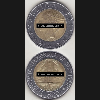 Münzen Italien / Italia Eurovorläufer, Gedenkmünze vor Euroeinführung 1996-1996, 500 Lire, 70 Jahre Nationales Institut für Statistik (1926-1996),... Sammlung