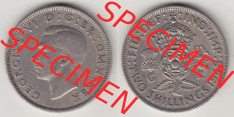 Münzen Großbritannien Eurovorläufer, Umlaufmünze vor Euroeinführung 1947-1948, 2 Schilling - Shillings 1948-1. Vorderseite und Rückseite horizontal nebeneinander... Sammlung