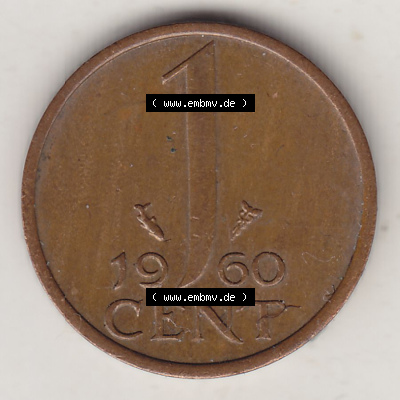 Münzen Niederlande / Netherlands Eurovorläufer, Umlaufmünze vor Euroeinführung 1950-1980, 1 Cent 1960 JULIANA (2) Sammlung