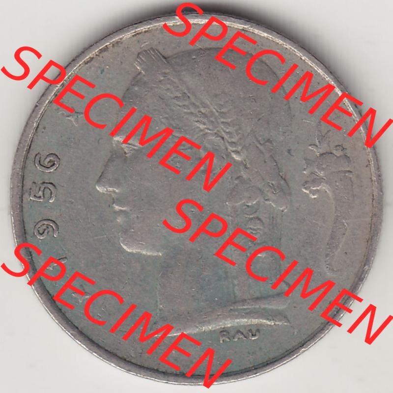 Münzen Belgien Eurovorläufer, Umlaufmünze vor Euroeinführung 1950-1988, 1 FR-Franken 1956 Belgique. Rückseite einer Münze aus Europa als Digitales Bild... Sammlung
