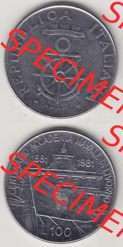 Münzen Italien / Italia Eurovorläufer, Gedenkmünze vor Euroeinführung 1981-1981, 100 Lire, 100. Jahrestag der Gründung der Marineakademie in Livorno... Sammlung