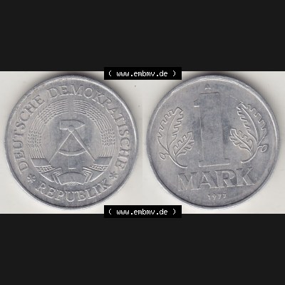 Münzen Deutschland DDR 1972-1990, A 1 Mark 1977-2. Vorderseite und Rückseite Nebeneinander einer 1 Mark Münze / Umlaufmünze aus Deutschland der ehemaligen DDR in Europa... Sammlung