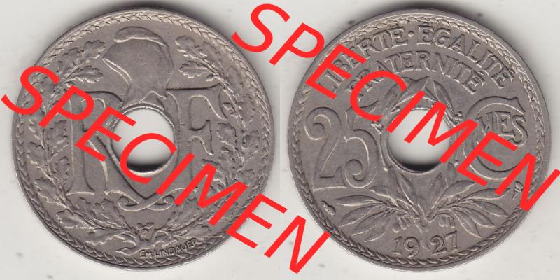 Alte Münzen Frankreich, Kursmünzensatz Zeitraum 1917-1952, der Münze 1917-1937, 25 Cmes, Centime 1927-1. Rückseite und Vorderseite horizontal nebeneinander... Sammlung